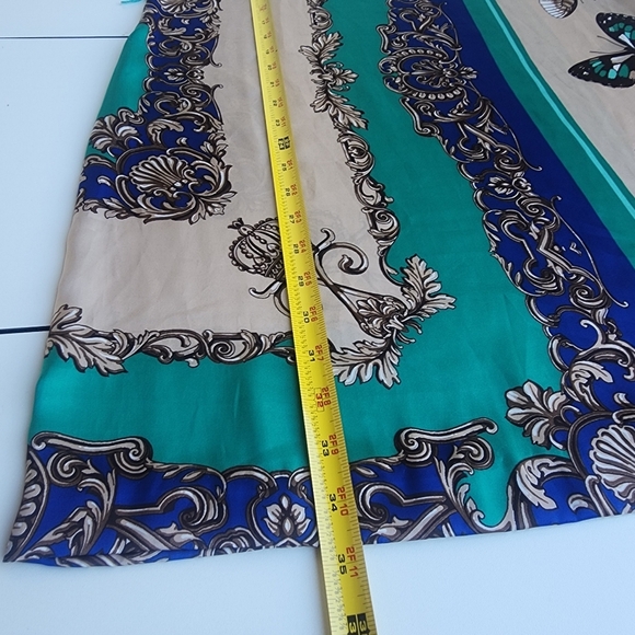 Cache Satin Green Blue Dress Beige Butterfly Scroll Chain Equestrian Print Sz M - Picture 16 of 16